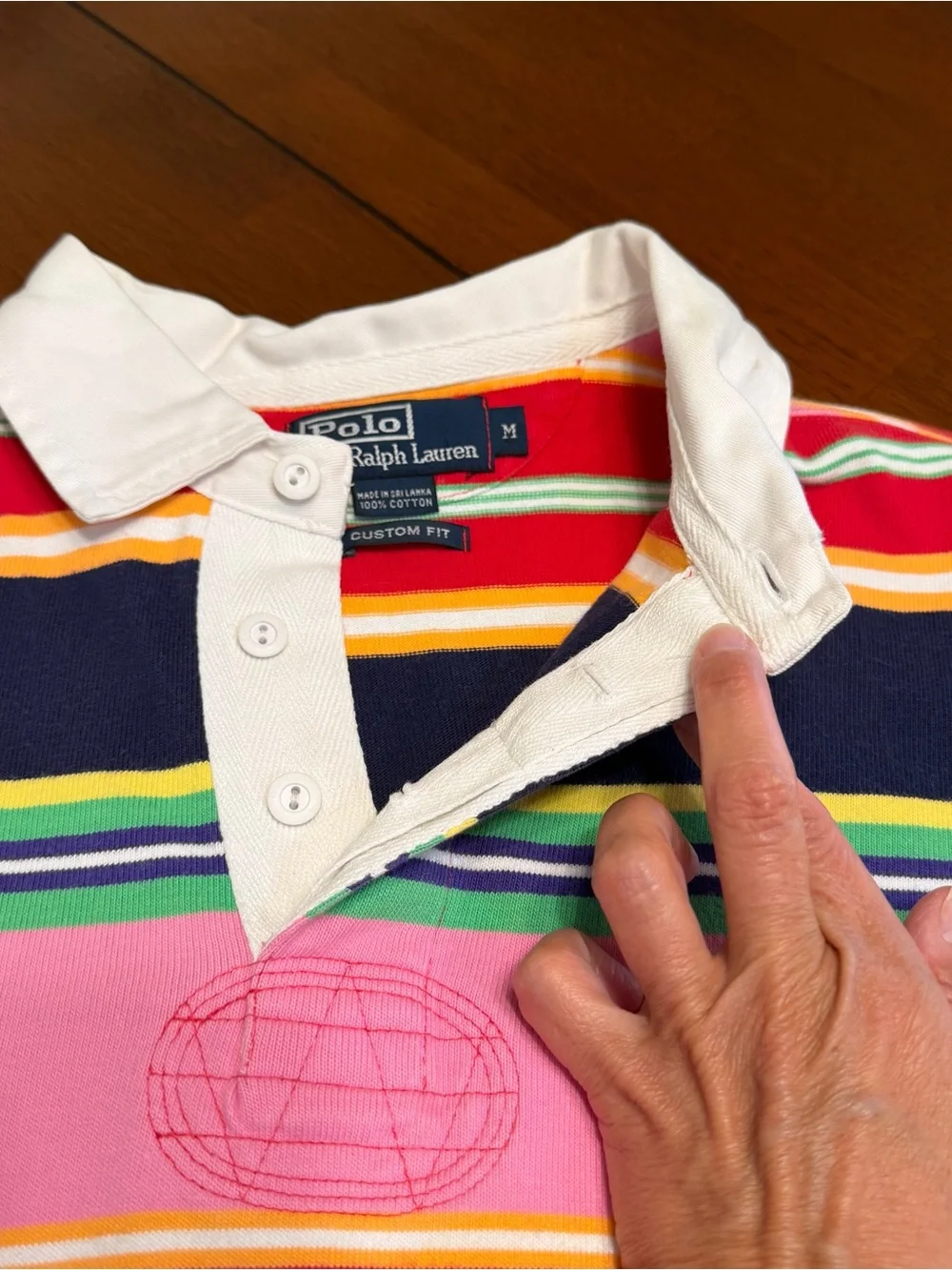 VTG POLO Ralph Lauren Striped Long-Sleeve Rugby Shirt Multicolor Pink Men's Med